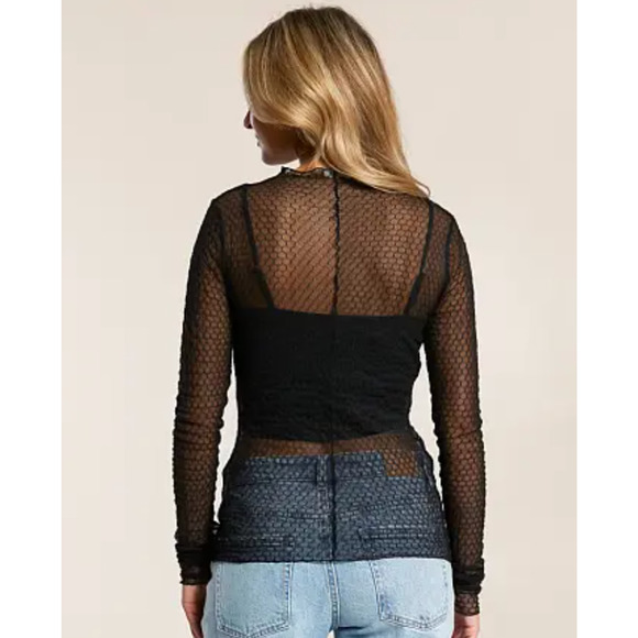 FREE PEOPLE INTIMATELY BLACK MINDING MY BUSINESS SHEER LAYERING TOP SHIRT XS - Picture 3 of 10